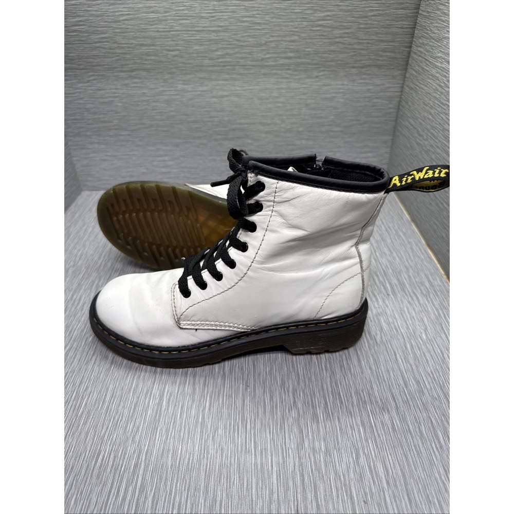 Dr. Martens White Leather Ankle‎ Combat Boots Lace Up Zip Youth 4 Grunge Punk